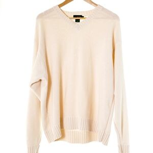 Vintage 90s J. Crew Oarsman High VNeck Reverse Stitch Cotton Beige Sweater Men L